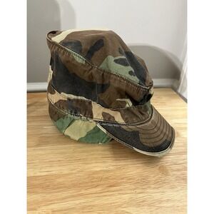 Military Army Cadet Cap Men‎ 7 1/4 Camo Combat Hat Woodland Ear Flaps